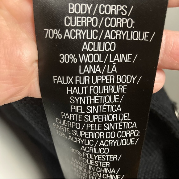 NWT T Tahari faux fur belted cardigan black wool blend large - Picture 11 of 11